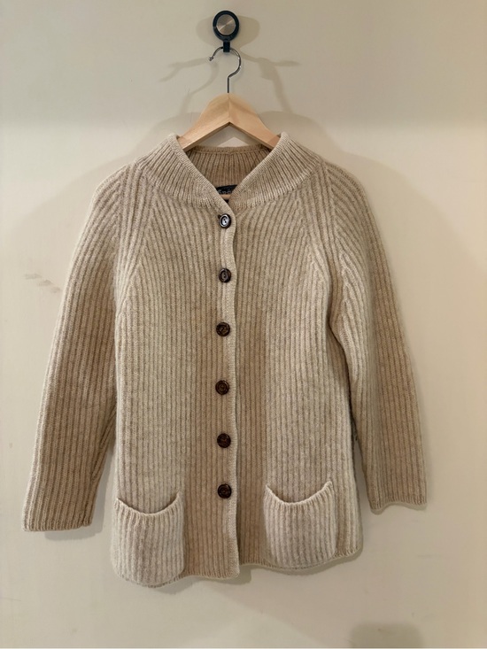 Spanners Sweaters - Ribbed Button-Front Cardigan in Cream